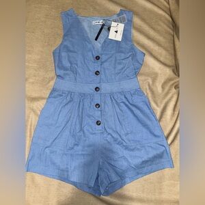 Blue Sleeveless V-Neck One Piece Romper